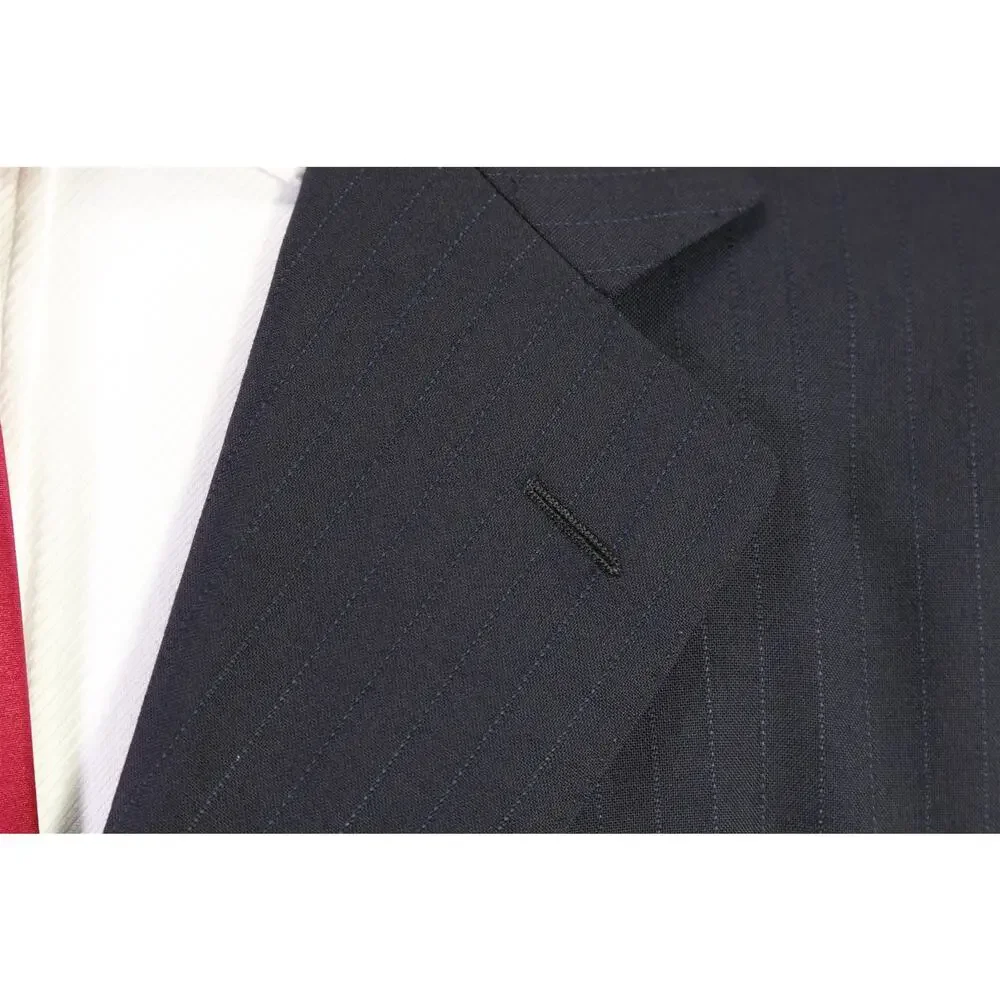 Mariano Rubinacci Napoli Navy Blue Tonstripe 3/2 Roll Lapel Wool Suit 42R